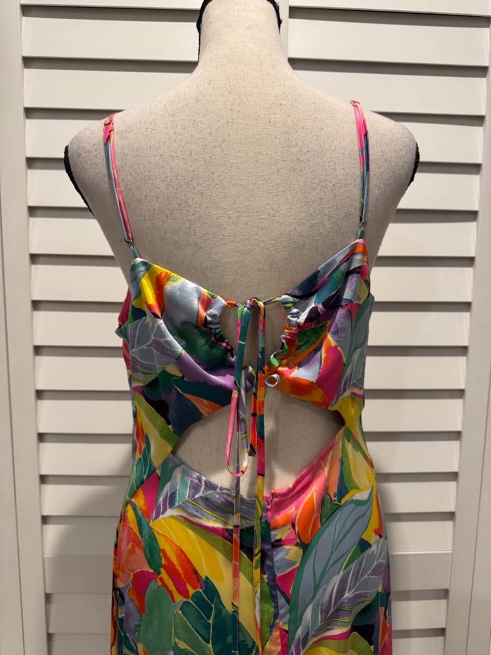 Nicole Miller Tropical Slip Maxi Dress in Pink, Orange, Yellow, Green, Blue - Picture 3 of 11
